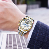 ONOLA brand stainless steel automatic mechanical watch men Tourbillon genuine Leather wristwatch Fashion Business mens Watches