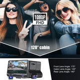 1080P Dash Cam 3 Channel Front Inside Rear Camera Recorder 4" Touch Screen Night Vision Loop Recording G-Sensor Parking Monitor