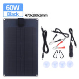 60W 12V Panel Battery QC3.0 Fast Charger with Alligator Clip Waterproof Solar Cells Power Bank for Car Boat RV