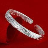 Silver Bracelet Full Of Flowers Solid Adjustment