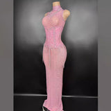Pink fashionable waistband design with tassels, super sparkling and slimming temperament, female singer stage performance costume