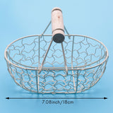 Wooden Handle Metal Retro Portable Multi-Function Vegetable Fruit Egg Groceries Practical Storage Basket Organizer White