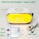 1pc Sunrise Wake Up Light Alarm Clock, BT Speaker FM Radio White Noise Sleep Sound Machine Sunset Sleep Lamp With Bedside Night Light Desk Clock, Thanksgiving Christmas Gifts, Ideal For Adults,Heavy Sleepers, With 15W Wireless Charger