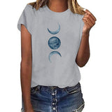 European And American Moon Print Crew Neck Casual T-shirt