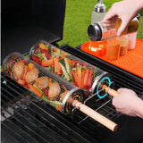 BBQ Rolg Basket Stainless Steel Grilled Cage Round Mesh Vegetable Fries Fish Barbecue Cooking Grill Net