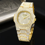 PINTIME Men's Watches Waterproof 3ATM Luxury Quartz Wrsitwatch Bling Iced Out Diamond Case Casual Calendar Clock Business Reloj