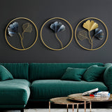 3pcs European Style Iron Art Ginkgo Wall Hanging, Wall Modern Fashion Hanging Ornaments, Iron Metal Wall Hanging, Home Living Room Bedroom Nursery Room Wall Decoration, Painting Wall Stickers