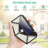 Outdoor 100 LEDs, safety lights with motion sensors, solar powered wall lights, wireless and waterproof