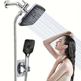 1Set High Pressure Square Rain Shower Head With High Pressure Handhead Shower, Equipped 149.86cm Extra Long Hose, 3-Way Diverter, Adhesive Shower Head Holder, Extention Shower Arm, Top Shower Head Set (Chromium Plating)