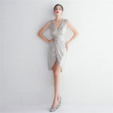 New Bead Craft Long Slimming Banquet Evening Dress Short
