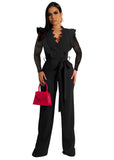 Fashion Business Slim Fit V-neck Lace See-through Type Jumpsuit