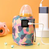 Universal USB Milk Water Warmer Travel Stroller Insulated Bag Portable Baby Nursing Bottle Heater Camouflage Grey-White