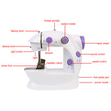 Mini Portable Sewing Machine Foot Pedal Straight Line Hand Table Two Thread Kit Electric Household Night Light 220V