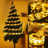 Tree Ornaments for Home 2024 DIY Bows Light String Navidad New Year 2025 Christmas Decoration LED Ribbon Fairy Lights