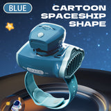 Lovely Cartoon Watch Fan USB Charging Astronaut Cartoon Dynamic Projection Flashlight Portable Handheld Wrist-held Bladeless Fan