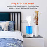 Silent Cold Mist Humidifier 2 Liter Small Air Humidifier, Suitable for Bedroom/Living Room US Plug