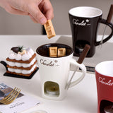 Mug European Swiss Ice Cream Cheese Chocolate Melt Oven Red Ceramic Atmosphere Hot Pot Cup with Fork