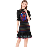 Embroidered Lace Wrapping Fungus Edge Elastic Waist Solid Color Dress