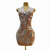 Sexy Street Hanging Neck Open Back Deep V Sequin Sparkling Diamond Sleeveless Slim Fit Women's Short Skirt Style