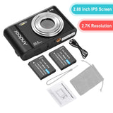 Andoer 1080P/2.7K Digital Camera 48MP 2.4-inch IPS Screen 16X Zoom AF Self-Timer Face Detection Anti-shaking with 2pcs Batteries