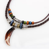 Leather Necklace for Women and Men Vintage Bohemian Style Ethnic Beads Choker Braided Adjustable Double Layers