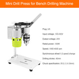 Mini Press Miniature Small Drill for Bench hine Variable Speed Drilg Chuck 1.5-10mm DIY Wood Metal