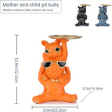 1pc Black Bulldog Mother And Son Statue, Resin French Bulldog Key Holder, Creative French Home Decor Centerpiece For Entryway Key Bowls, Office Candy Bowls, Cool French Bulldog Desktop Decorations