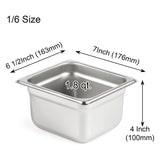6 Pack Anti-Jam Slotted Hotel Pans with Lids, 1/6 Size 4 Inch Deep, Commercial 18/8 Stainless Steel Steam Table Food Pan