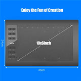 10x6" Professional Graphics Drawing Tablet 12 Express Keys 8192 Levels Battery-Free Stylus/8pcs Nibs/Pen Clip Support PC/Laptop