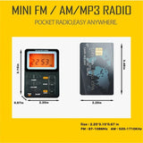 Pocket AM/FM Portable LCD Display Radio Receiver Mini MP3 Player with Earphone Universal Walkman Support TF Card Play
