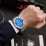 PINTIME Man Watch Waterproof 3Bar Casual Quartz Wristwatch Stainless Steel Strap Moon Phase Dial Work Chrono Function Clock Gift