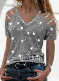 Summer Printed V-neck Multi-color Women's T-shirt