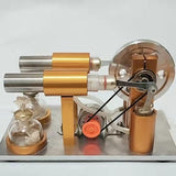 Metal Hot Double Cylinder Stirling Engine Model Educational Scientific Power Generation Experimental Toys