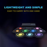 Portable Electronic Roll Up Drum Pad Set with 9 Pads, Drumsticks & Sustain Pedal - Christmas/Birthday Gift
