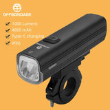 OFFBONDAGE Waterproof Bike 1000LM Type-C Rechargeable LED Headlight Aluminum Flashlight Bicycle Light