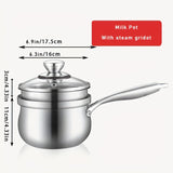 1pc Stainless Steel Sauce Pot With Steaming Grid, With Clear Glass Lid, Ergonomic Handle, Braider, Multipurpose Cooking Pot