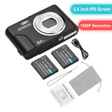 Andoer 1080P/2.7K Digital Camera 48MP 2.4-inch IPS Screen 16X Zoom AF Self-Timer Face Detection Anti-shaking with 2pcs Batteries