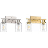 2-Light Bathroom Vanity Light Fixtures, Modern With Clear Glass Shade, Brushed Wall Sconce Lighting