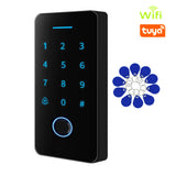 Tuya Wifi Backlight Touch 125khz13.56Mhz RFID Card Access Control Keypad fingerprint Door Lock Opener WG Output IP66 Watreproof