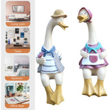 2 Pcs Sitting Couple Duck Cute Resin Duc Lovely Sculptures for Home Office Patio Lawn Yard Ornaments