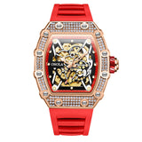 ONOLA Luxury Diamond Inlaid Square Design Men Watch Fully Automatic Mechanical Tape Waterproof Man WristWatch Relogio Masculino