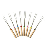 8Pcs Stainless Roasting Sticks Wooden Handle Barbecue Telescopic Forks 32.5inch for Hot Dog Campfire Camping BBQ Tools Portable