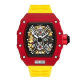 PINTIME Hot Sale Men Sport Automatic Watch Mechanical Movement Rubber Strap Luxury Style Hollow Dial Gift Wristwatches