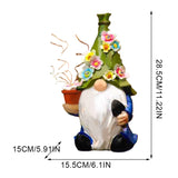 Garden Statues with LED String Light Outdoor Decor Solar Gnomes Resin Gnome Figurine for Courtyard Lawn Patio Porch