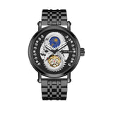 PINTIME Watch for Men Automatic Mechanical Wrist Watches Stainless Steel Strap 3D Dragon Emboss Luxury Business Wristwatch Reloj