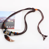 Leather Necklace for Women and Men Vintage Bohemian Style Ethnic Beads Choker Braided Adjustable Double Layers
