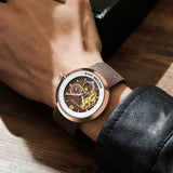 PINTIME Watch Men Top Brand Mechanical Watches Automatic Skeleton Moon Pharse Wristwatch Waterproof Luminous Relogio Masculino