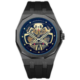 PINTIME Men's Watches Luminous Waterproof Automatic Mechanical Wristwatch Skeleton Samurai Head Dial Silicone Strap Sports Reloj