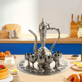 European Turkish Coffee Pot Set - Metal Cup Beverage Drinkware for Living Room