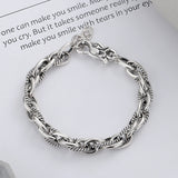 S925 Sterling Silver Vintage Heavy Work Hip Hop Stitching Twist Dragon Head Buckle Woven Bracelet